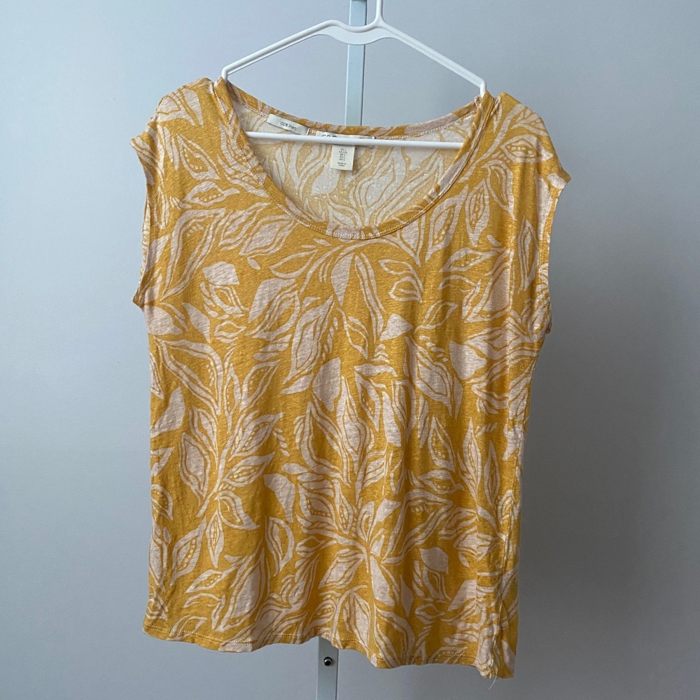 C&C California Linen Boho Coastal Tropical Leaf Print Tank Top Large Yellow